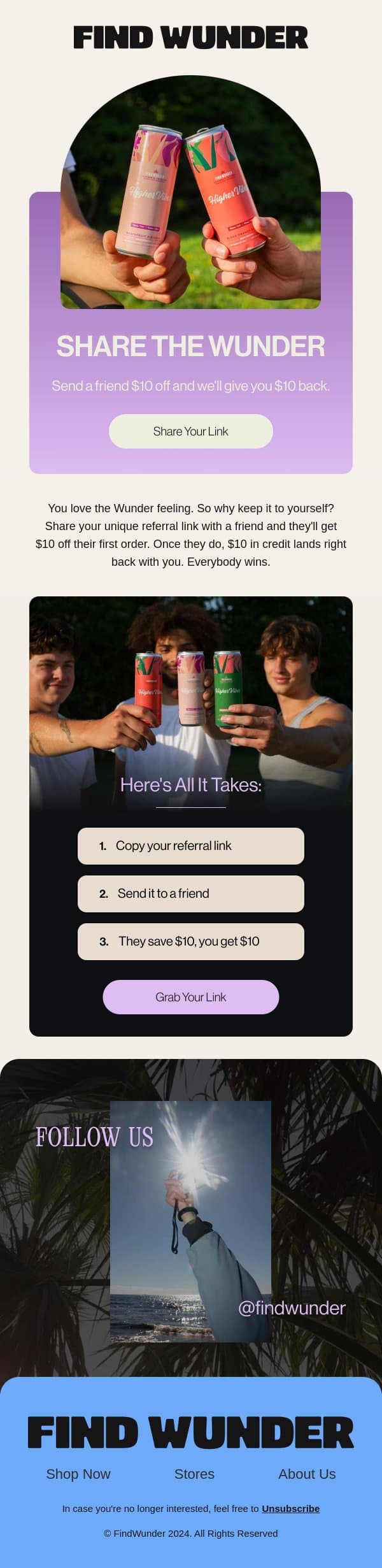 Give $10, get $10 email from Wunder screenshot