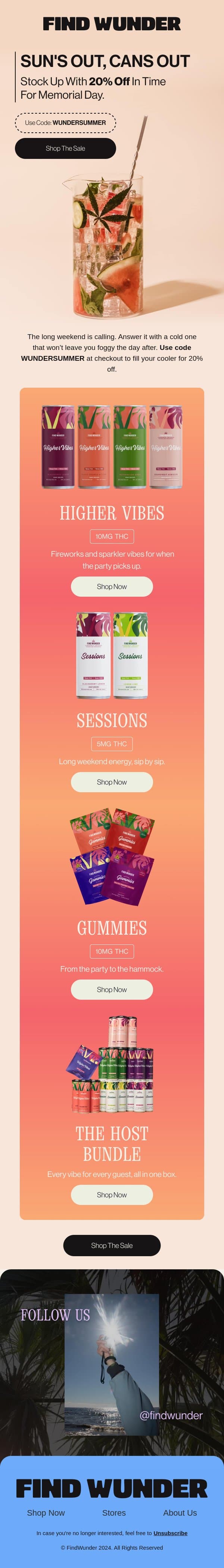 Memorial Day 20% off sale is live! email from Wunder screenshot