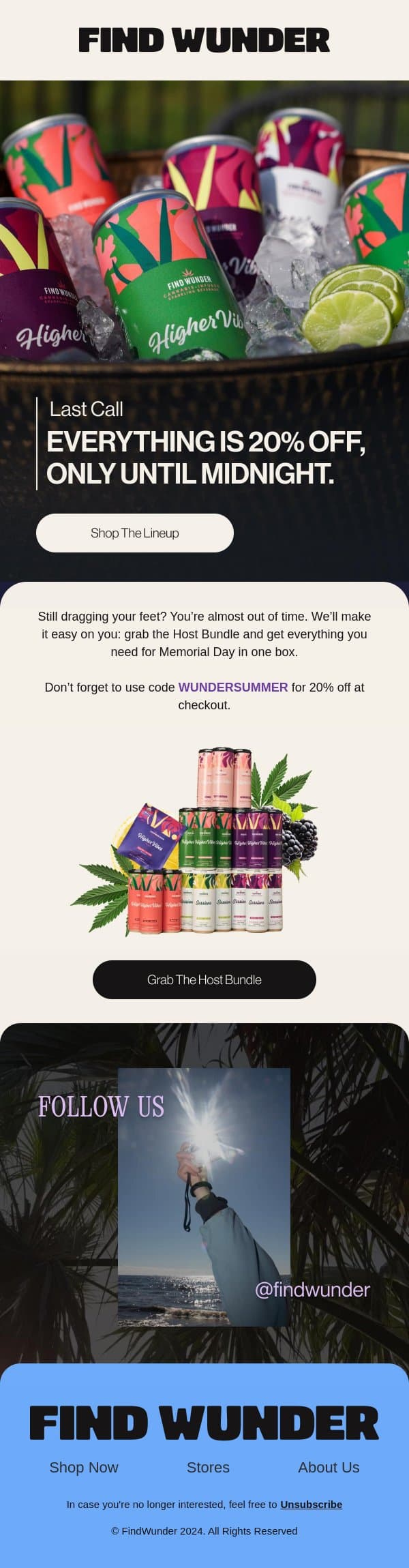 Last call for 20% off email from Wunder screenshot