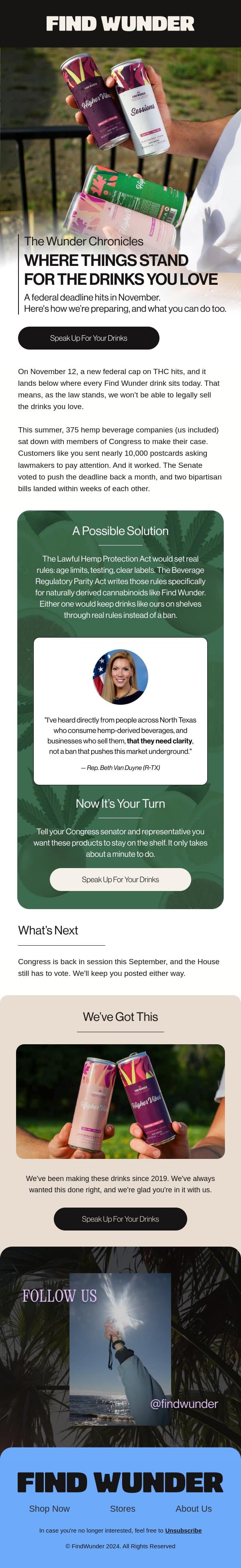 A federal deadline is coming for hemp drinks email from Wunder screenshot