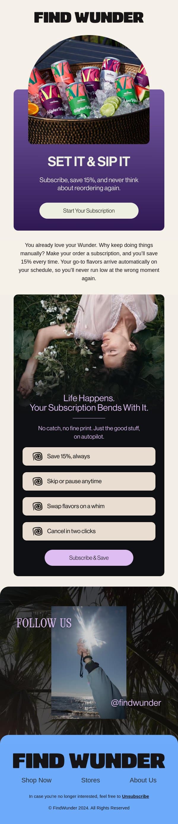 Subscribe and save 15% email from Wunder screenshot