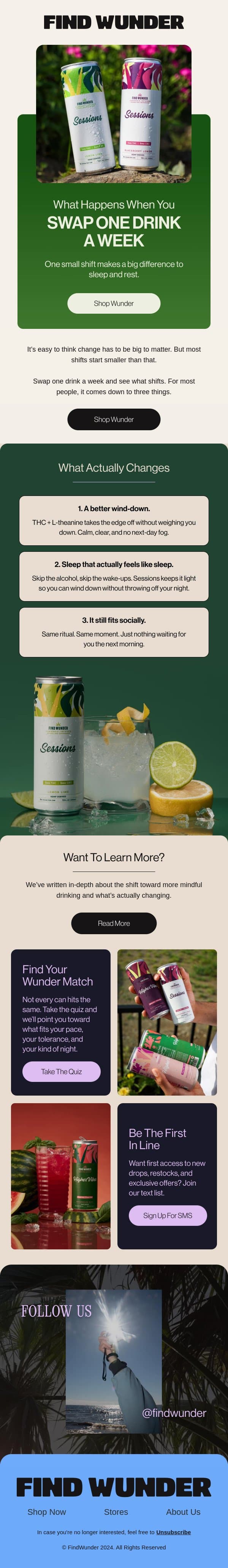 What happens when you swap one drink a week email from Wunder screenshot