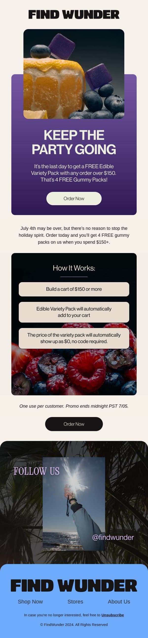 Last day for FREE gummies email from Wunder screenshot