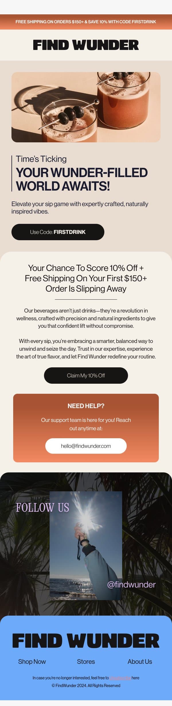 Last call⏳ Unlock 10% off your Find Wunder order! email from Wunder screenshot