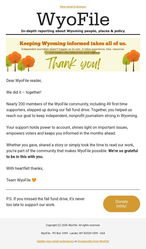 This is what community looks like email from WyoFile screenshot
