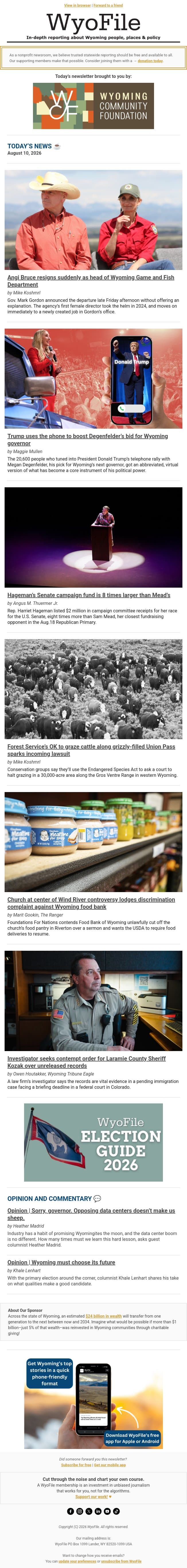 WyoFile's top stories for Monday email from WyoFile screenshot