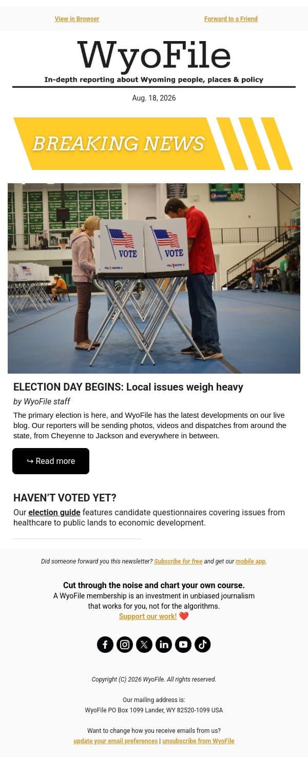 Follow along with WyoFile’s election live blog email from WyoFile screenshot