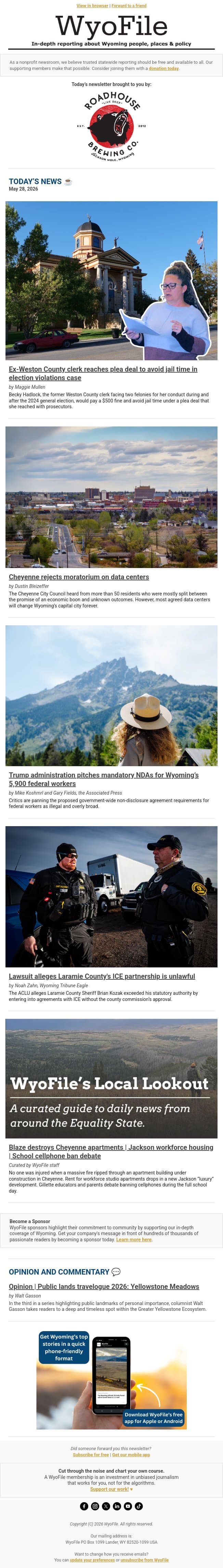 Ex-clerk takes plea | No data center moratorium | Mandatory NDA email from WyoFile screenshot