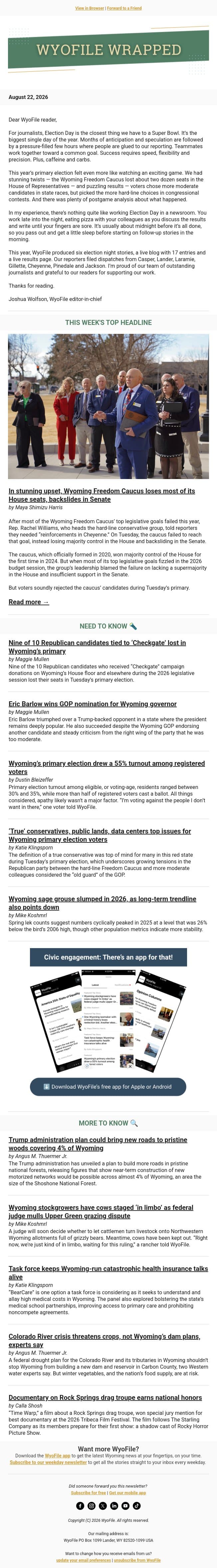 Wrapped — Election Day is our Super Bowl email from WyoFile screenshot