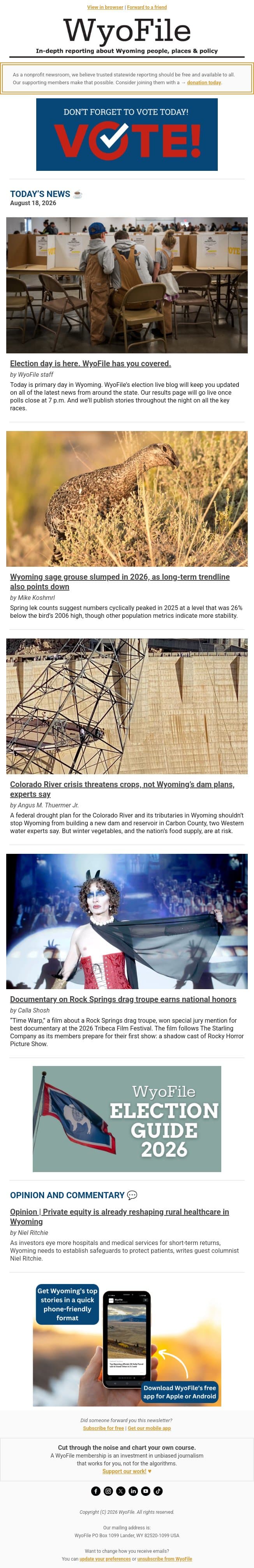 WyoFile’s top stories for Tuesday email from WyoFile screenshot