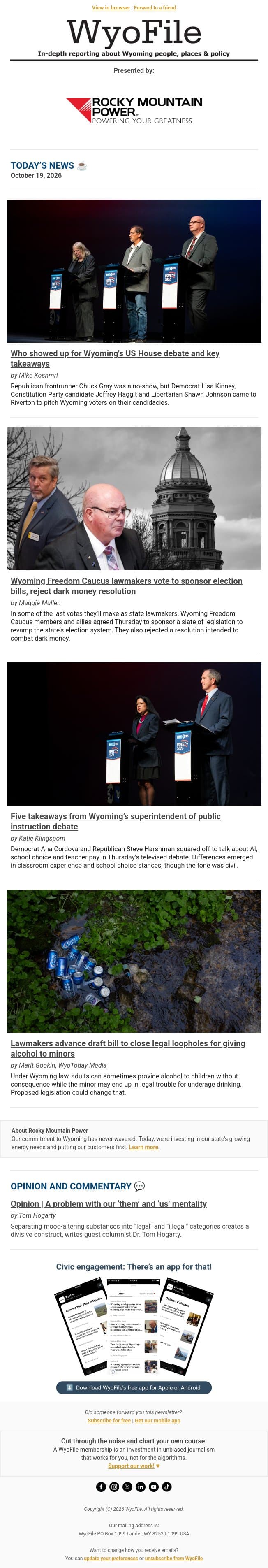 Did you watch last week's debates? We did. email from WyoFile screenshot