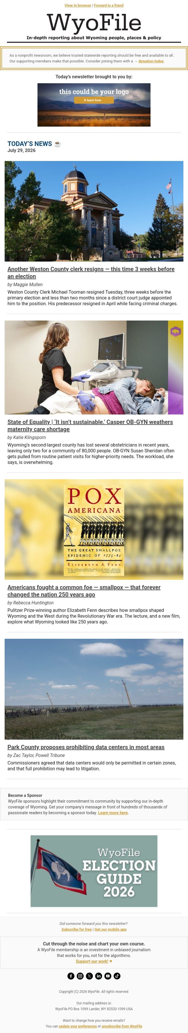WyoFile's top stories for Wednesday email from WyoFile screenshot