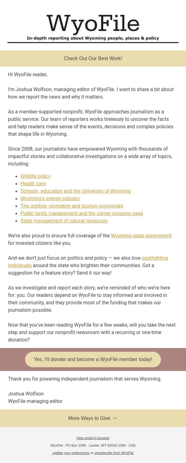 Check Out Our Best Work! email from WyoFile screenshot