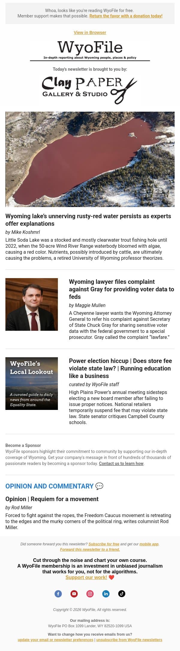 Little Soda Lake remains red | Gray faces voter data complaint email from WyoFile screenshot