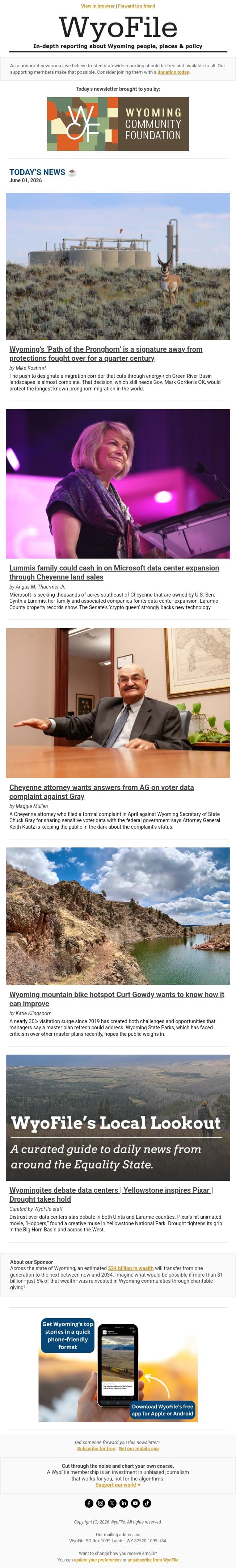 Pronghorn protections | Lummis and data centers | Sensitive voter data email from WyoFile screenshot