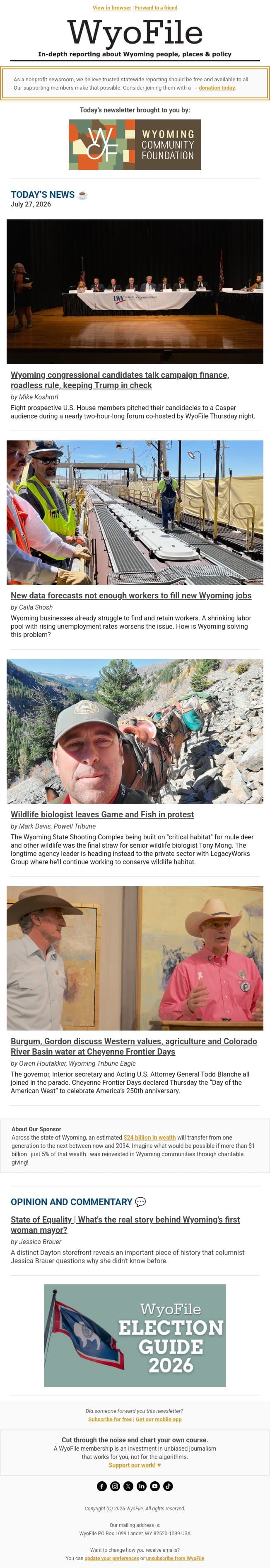 WyoFile’s top stories for Monday email from WyoFile screenshot