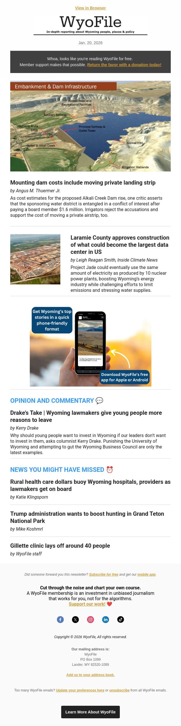 Nation's largest data center | High-dollar dam email from WyoFile screenshot