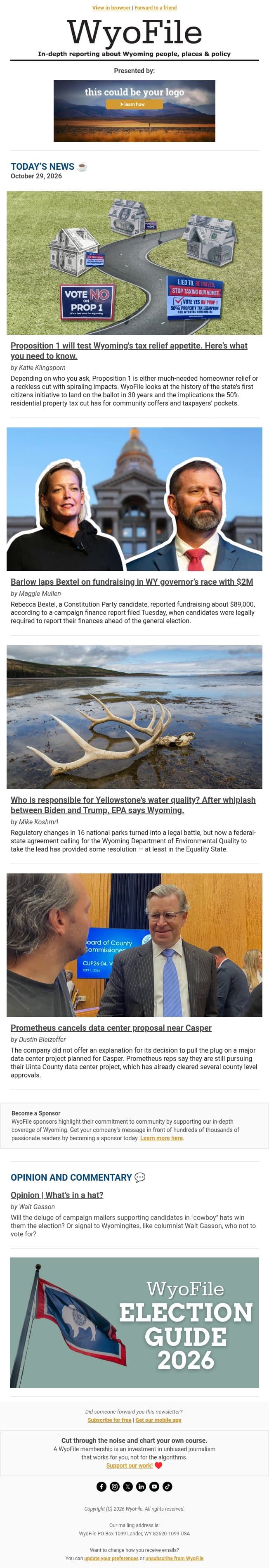Homeowner relief or reckless cut? email from WyoFile screenshot