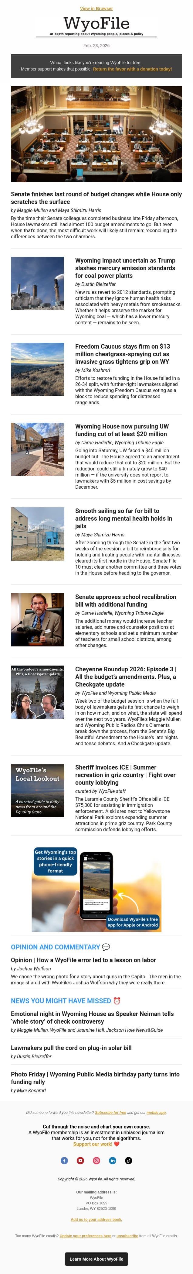Chambers race to resolve budget | EPA slashes smokestack standards | Cheatgrass funding cut email from WyoFile screenshot