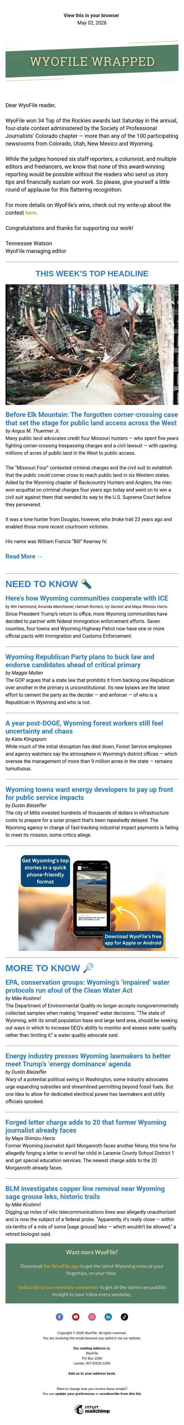 Wrapped — Before Elk Mountain | ICE in Wyoming | Energy dominance email from WyoFile screenshot