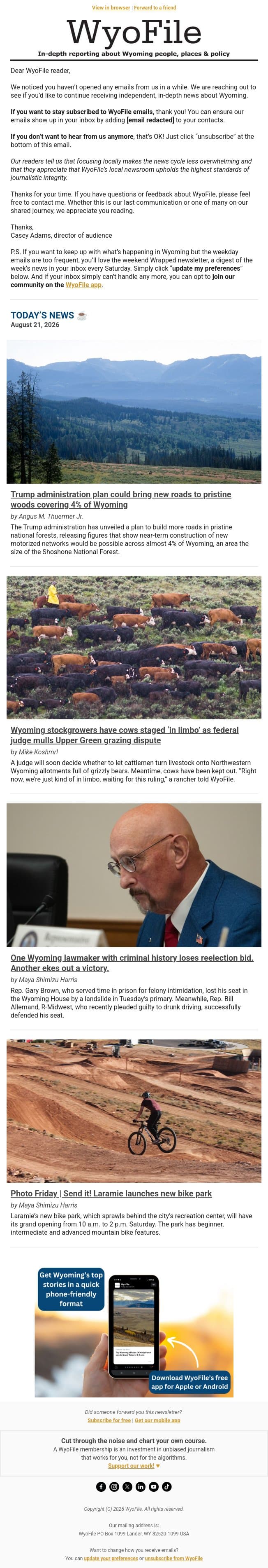 If you don’t receive this, let us know email from WyoFile screenshot