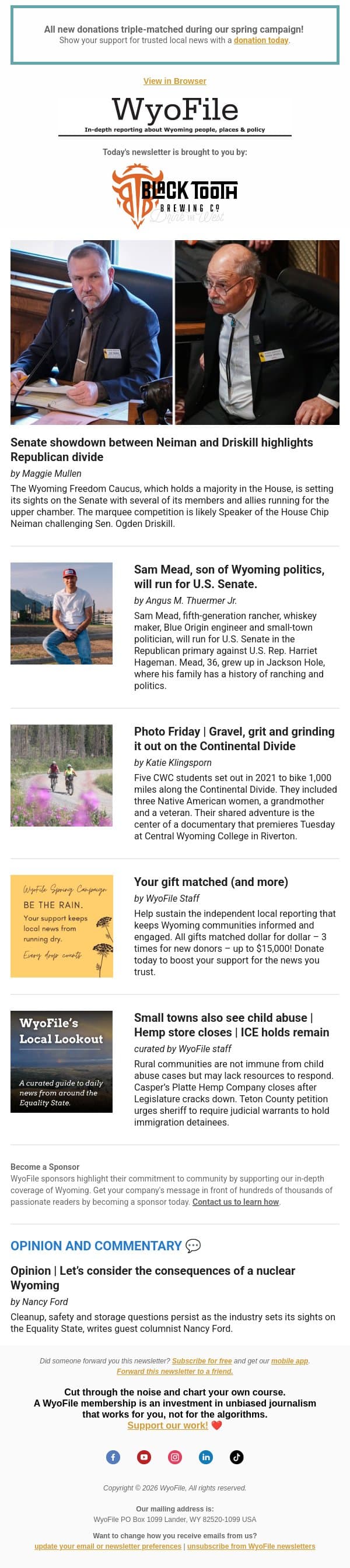 Neiman vs. Driskill | Sam Mead vies for U.S. Senate | 1K Divide ride email from WyoFile screenshot