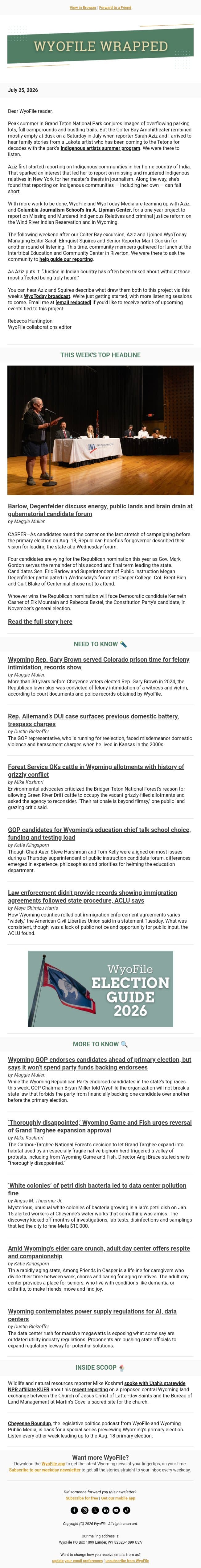 Candidate debates, records | Missing and Murdered Indigenous Relatives email from WyoFile screenshot