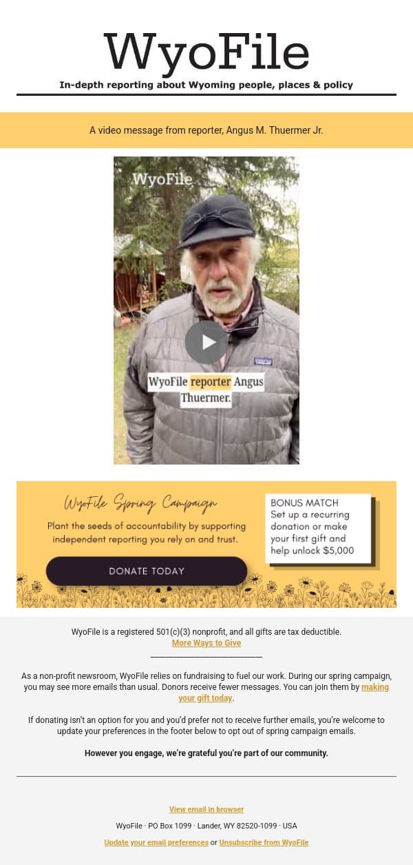“Seeds” by Angus M. Thuermer Jr. email from WyoFile screenshot