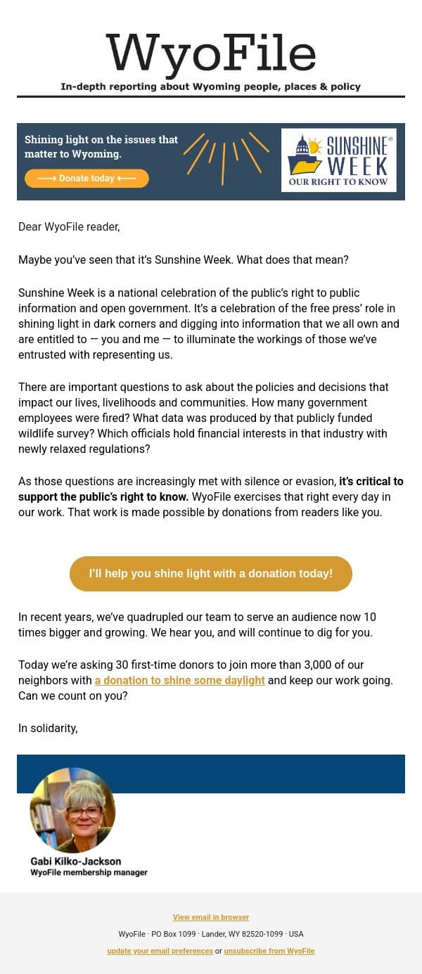 What is Sunshine Week? email from WyoFile screenshot