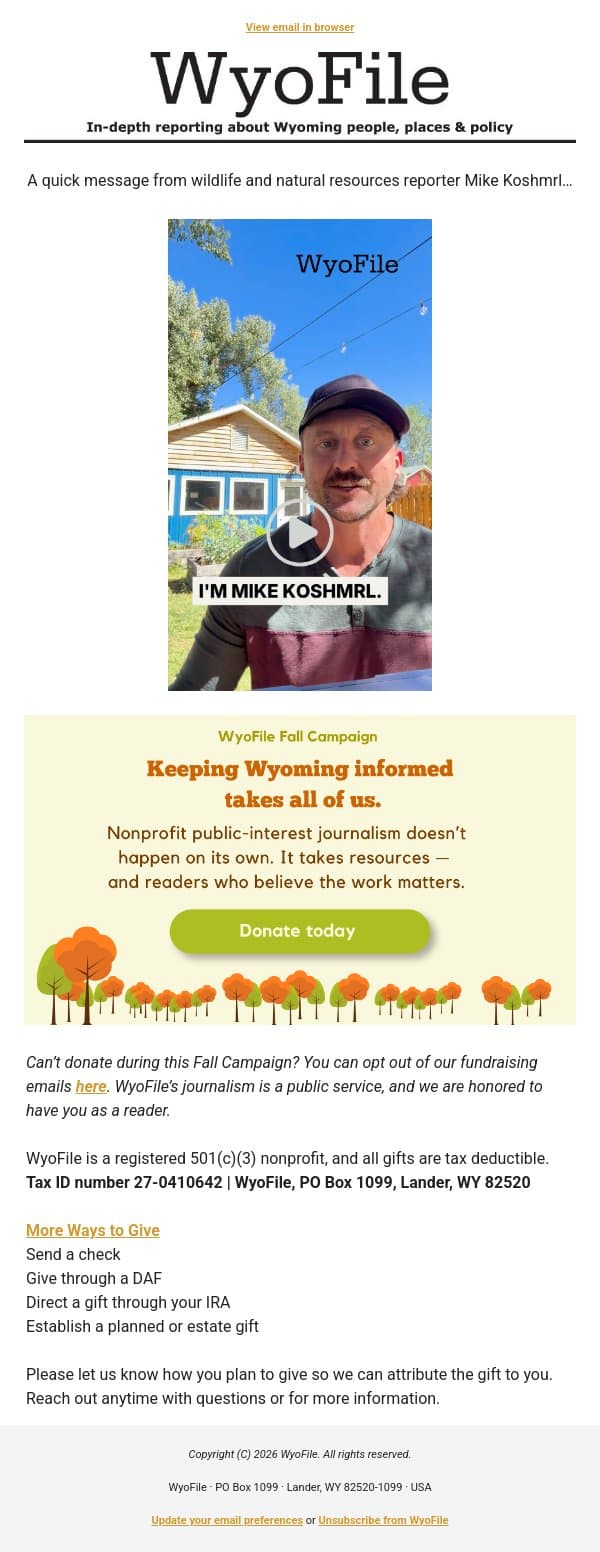 “I’m indebted to y’all” email from WyoFile screenshot