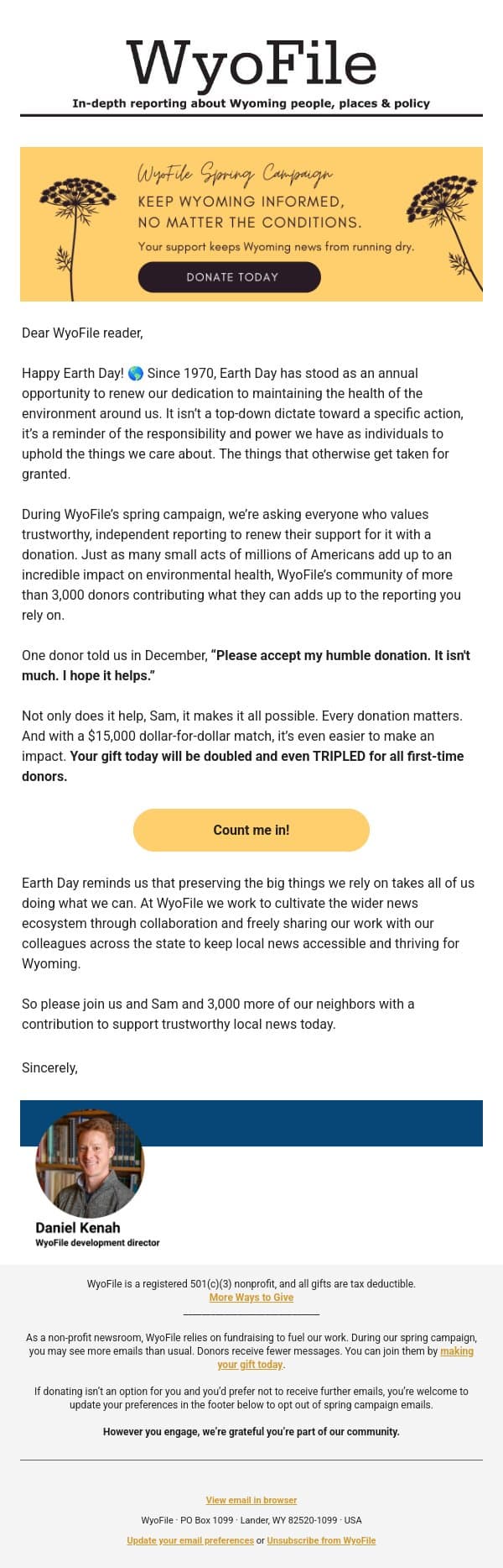 We Can’t Take It For Granted email from WyoFile screenshot