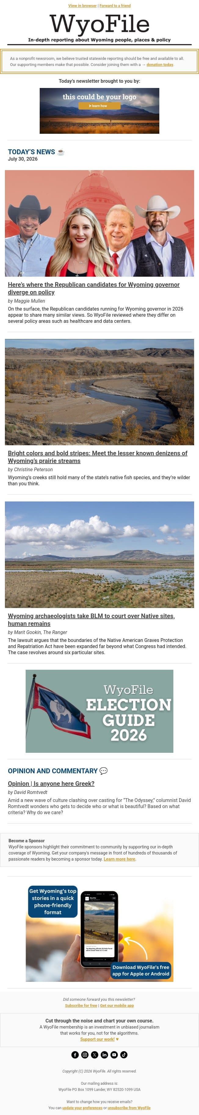 WyoFile’s top stories for Thursday email from WyoFile screenshot