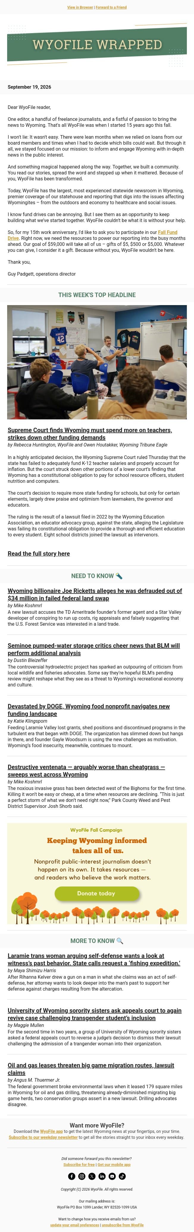 Wrapped email from WyoFile screenshot