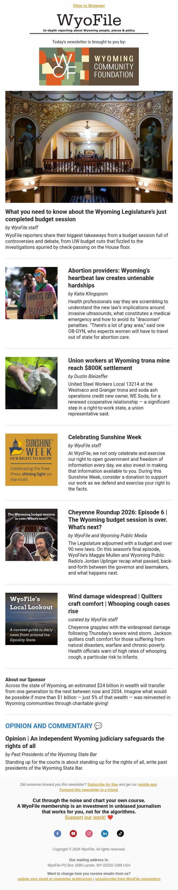 Legislative takeaways | Abortion bill's implications | Trona union settlement email from WyoFile screenshot
