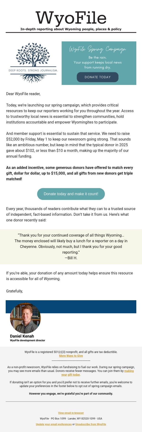 “Obviously not much, but…” email from WyoFile screenshot