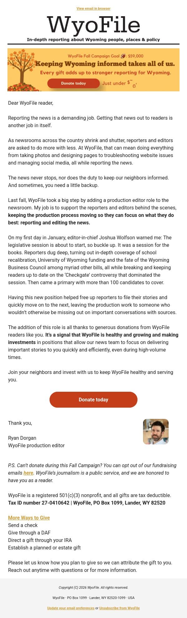 Sometimes you need a little backup email from WyoFile screenshot