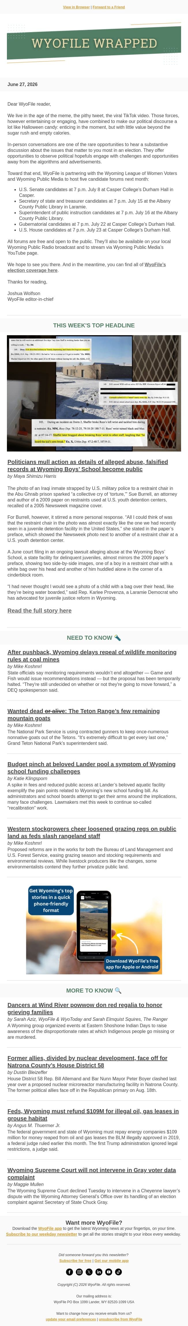Wrapped — Wildlife monitoring rules | Budget pinch | Red regalia to remember email from WyoFile screenshot