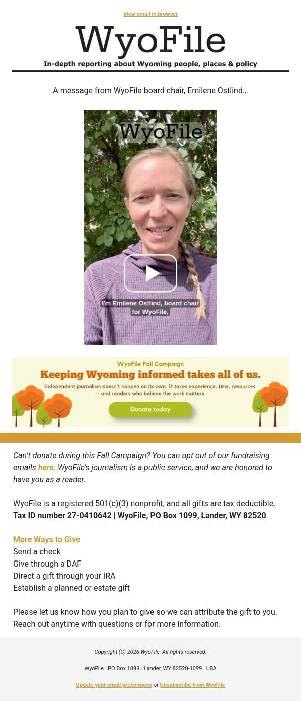 “This work is really a win-win” email from WyoFile screenshot