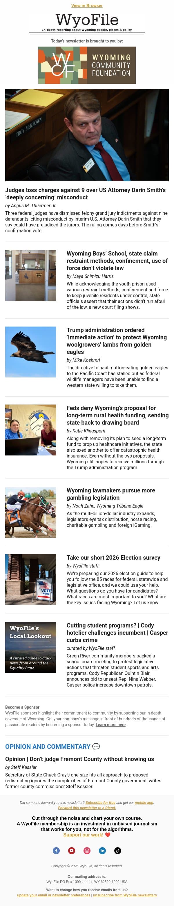 ‘Deeply concerning’ prosecutorial misconduct | Golden eagle purge | Boys’ School responds to abuse allegations email from WyoFile screenshot