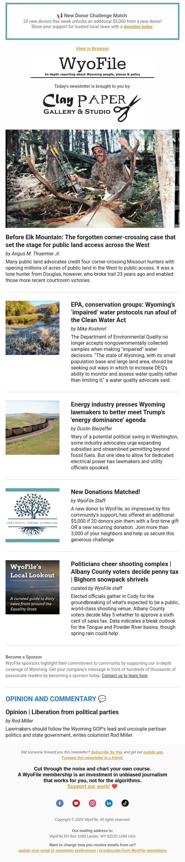 Corner-crossing history | Water sampling snafu | ‘Energy dominance’ agenda email from WyoFile screenshot