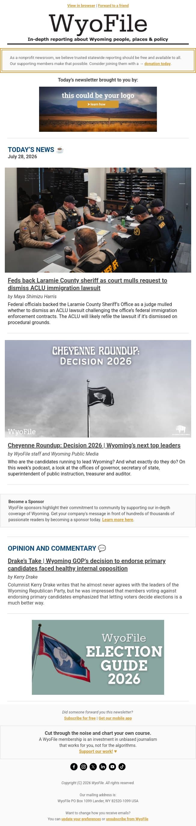 WyoFile's top stories for Tuesday email from WyoFile screenshot