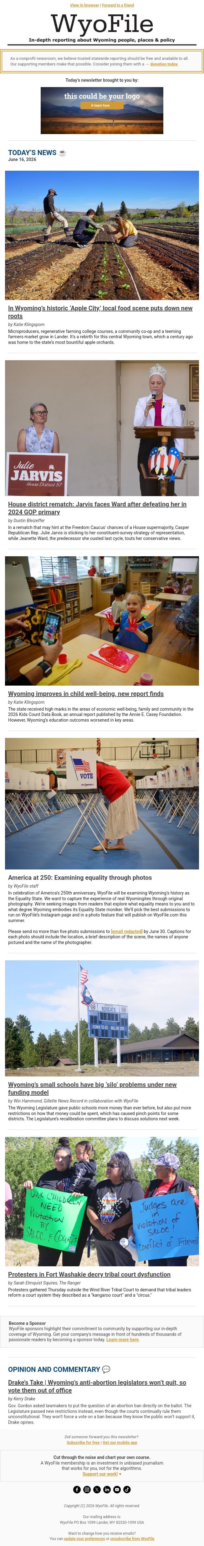 'Apple City' grows again | House district rematch | Examining equality email from WyoFile screenshot