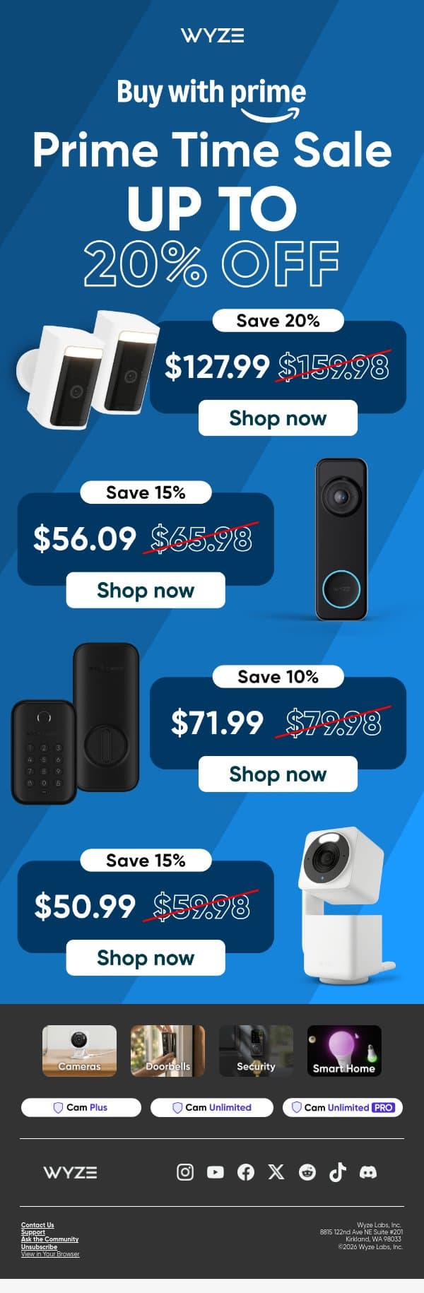 Your cart's Prime Time moment 🎥 email from Wyze screenshot