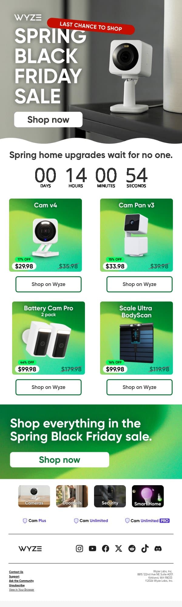 📣 Last call for spring upgrades email from Wyze screenshot