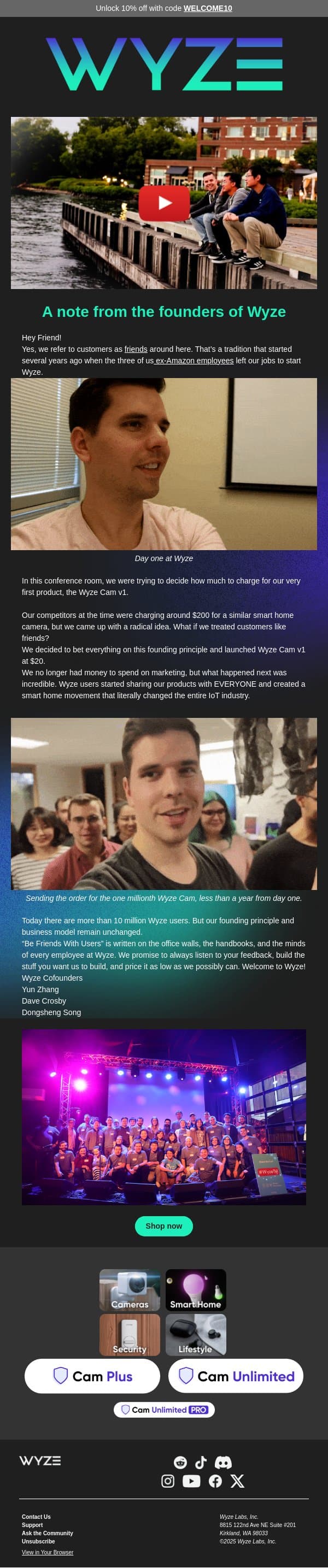 A note from Wyze founders... email from Wyze screenshot