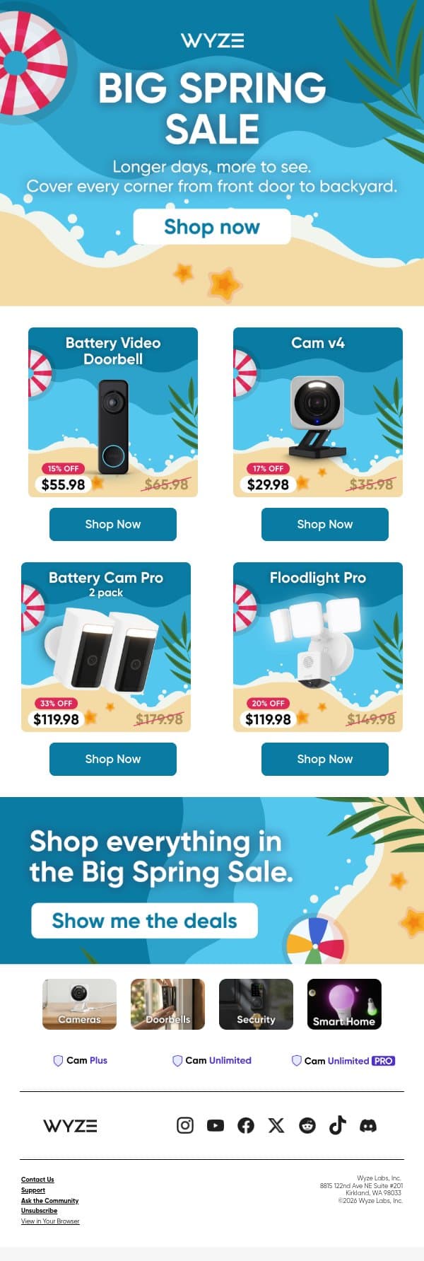 Prices just DROPPED. Spring Sale is UP. email from Wyze screenshot