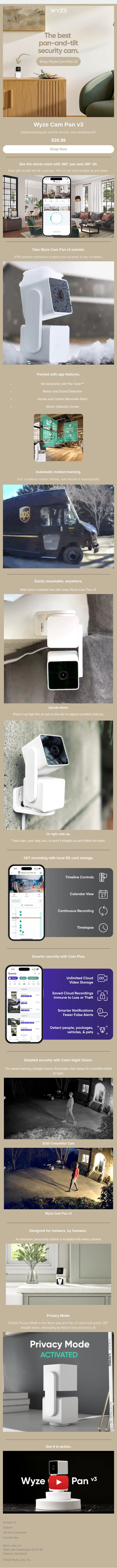 The Viral Pan-And-Tilt Security Camera email from Wyze screenshot