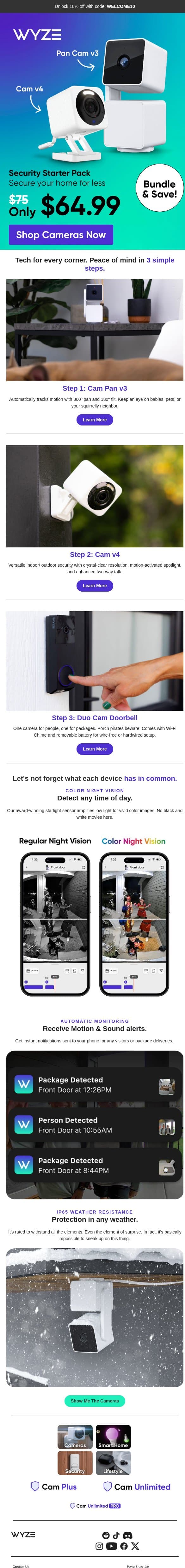 Save $10 off a 2-pack of Wyze Cams! email from Wyze screenshot