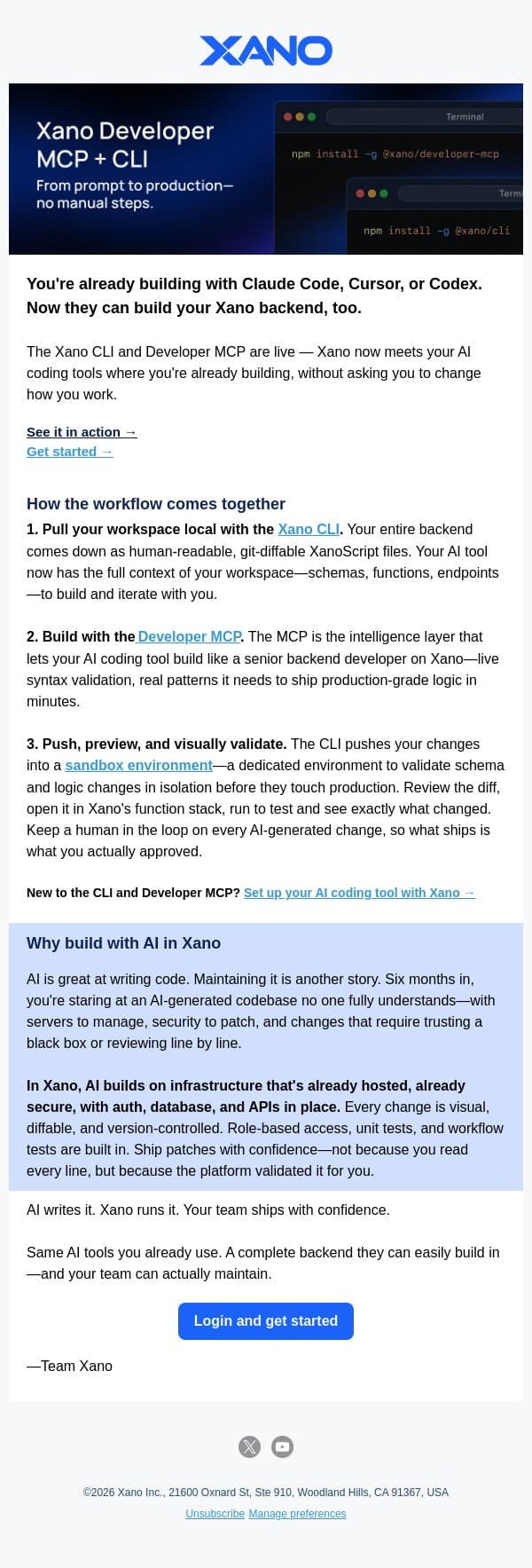 Claude Code, Cursor, and Codex can now build Xano backends email from Xano screenshot