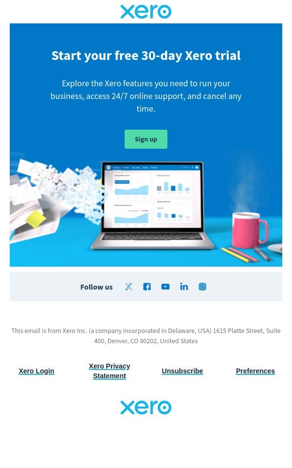 Start your free Xero 30 day trial today email from Xero screenshot